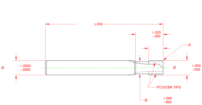 PCD/PCBN Tipped End Mill Skecth